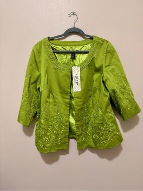 Lime Green Embroidered Women's Blazer Jacket